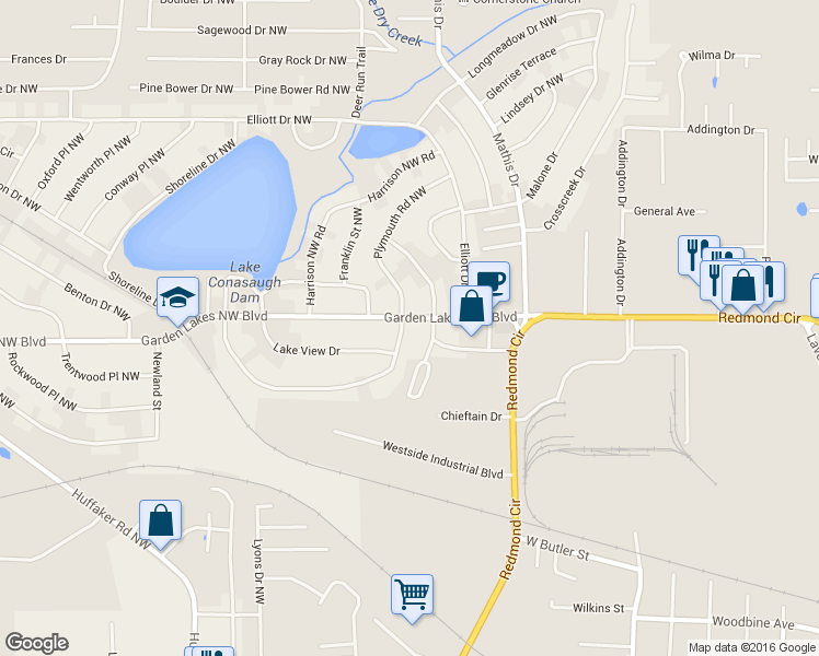 map of restaurants, bars, coffee shops, grocery stores, and more near 2505 Garden Lakes Northwest Boulevard in Rome