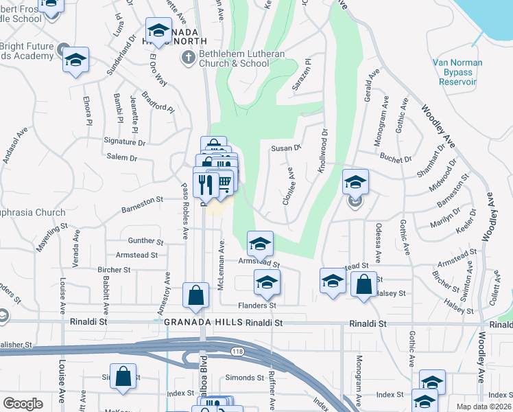 map of restaurants, bars, coffee shops, grocery stores, and more near 74 North Brand Boulevard in San Fernando