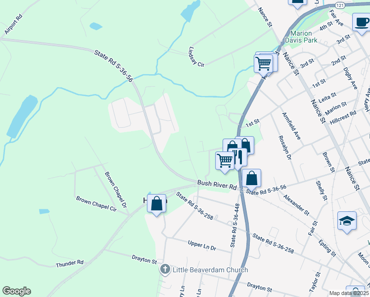 map of restaurants, bars, coffee shops, grocery stores, and more near 1309 Giff Street in Newberry
