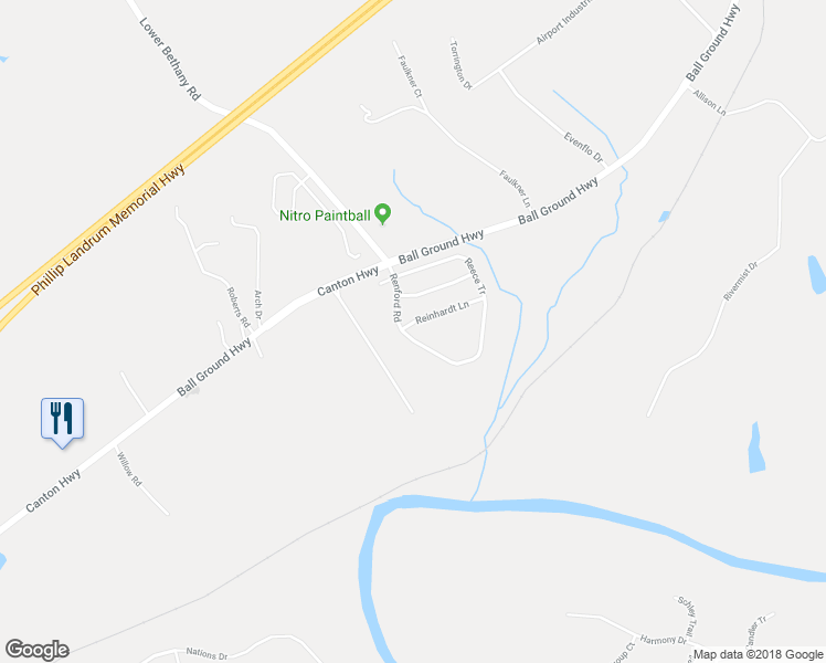 map of restaurants, bars, coffee shops, grocery stores, and more near 119 Renford Road in Ball Ground