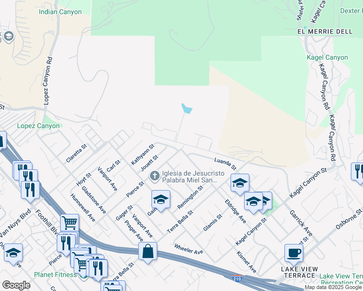 map of restaurants, bars, coffee shops, grocery stores, and more near 11741 Pierce Street in Los Angeles