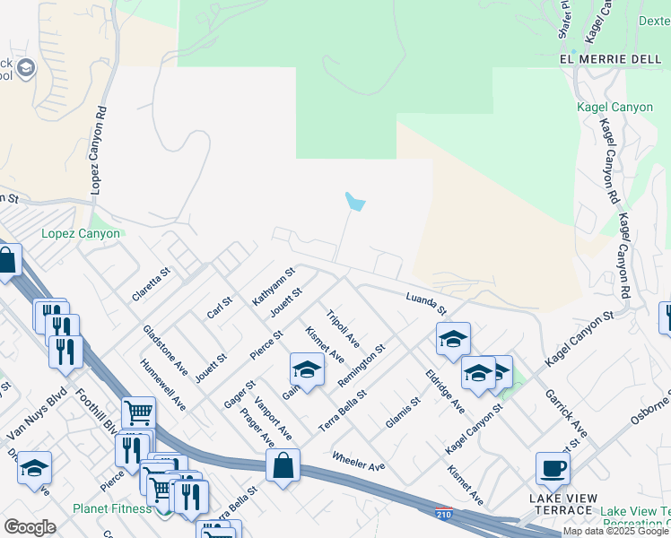 map of restaurants, bars, coffee shops, grocery stores, and more near 11741 Pierce Street in Los Angeles
