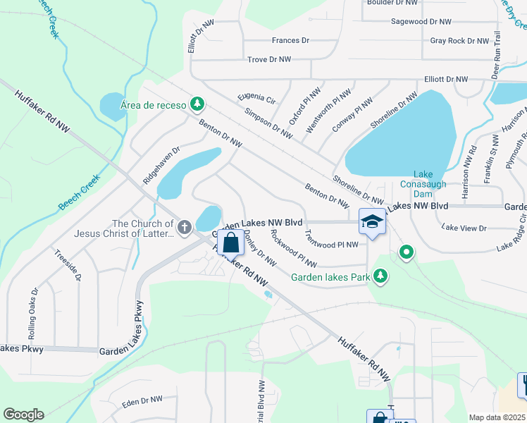 map of restaurants, bars, coffee shops, grocery stores, and more near 3110 Garden Lakes Northwest Boulevard in Rome