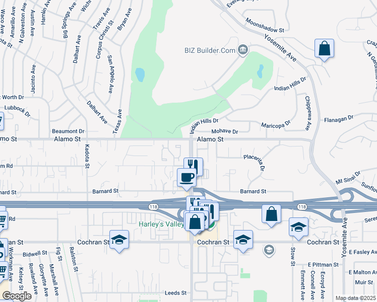 map of restaurants, bars, coffee shops, grocery stores, and more near 2755 Stearns Street in Simi Valley