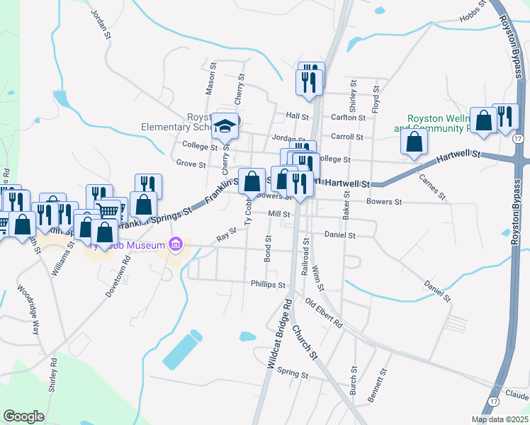 map of restaurants, bars, coffee shops, grocery stores, and more near 100 Mill Street in Royston