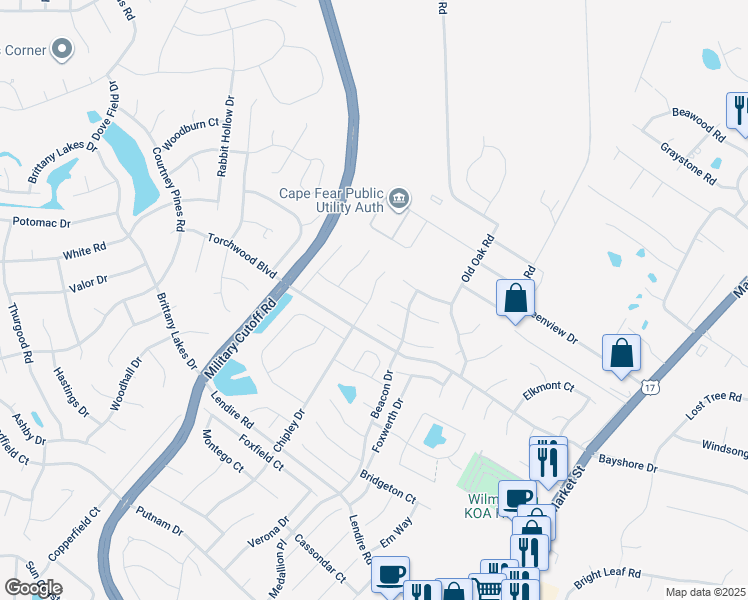 map of restaurants, bars, coffee shops, grocery stores, and more near 7526 Ireland Court in Wilmington