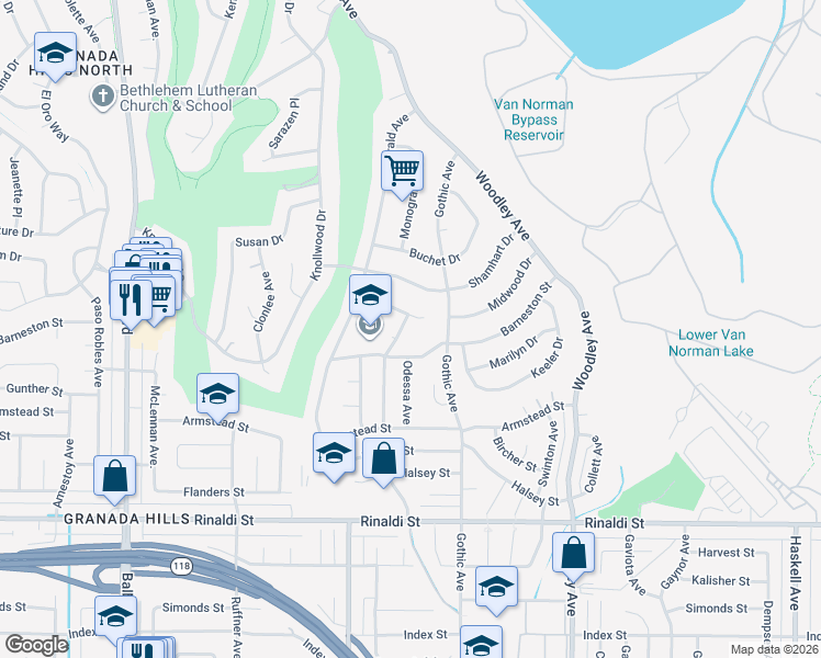 map of restaurants, bars, coffee shops, grocery stores, and more near 11834 Monogram Avenue in Los Angeles