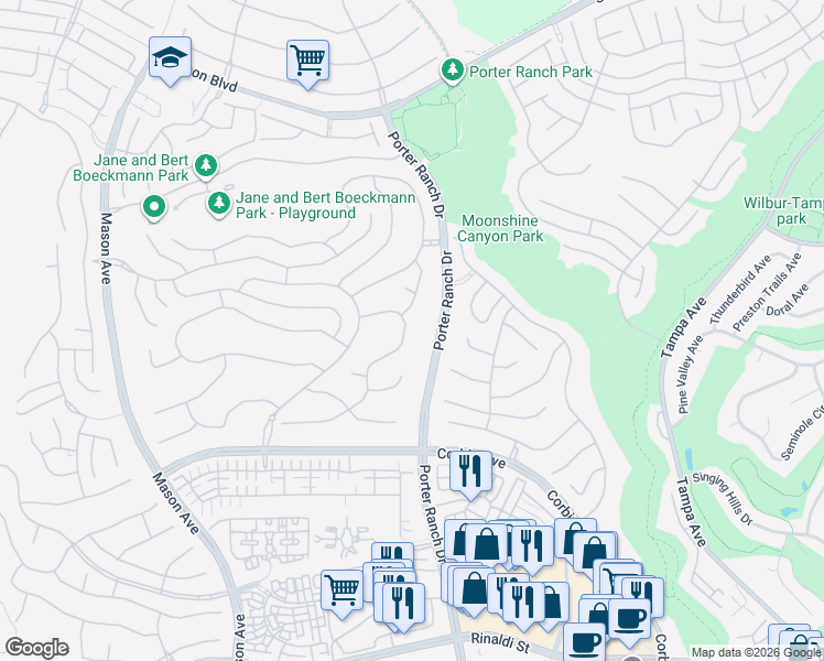 map of restaurants, bars, coffee shops, grocery stores, and more near 11642 Manchester Way in Los Angeles