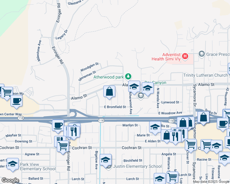 map of restaurants, bars, coffee shops, grocery stores, and more near 2775 Belbrook Place in Simi Valley