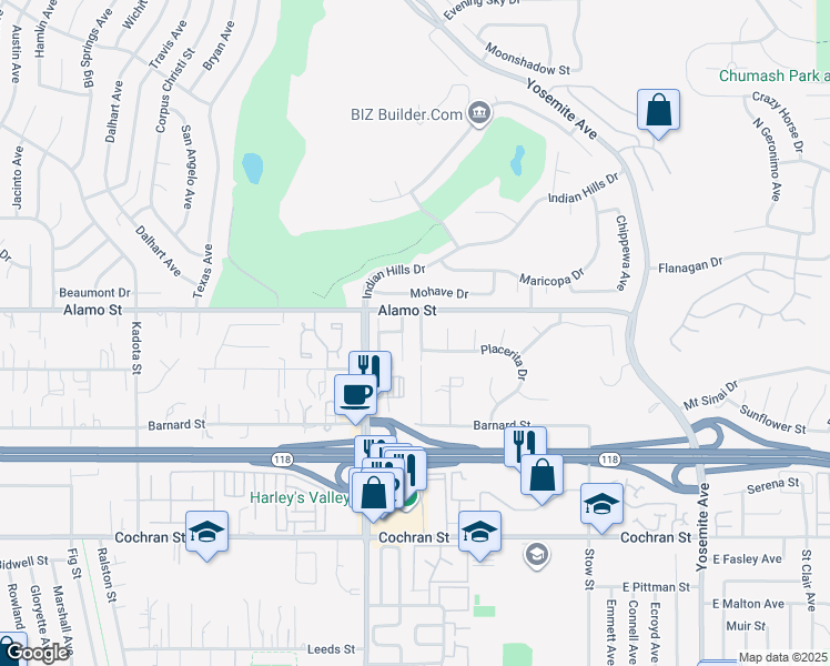 map of restaurants, bars, coffee shops, grocery stores, and more near 2758 Stanislaus Avenue in Simi Valley