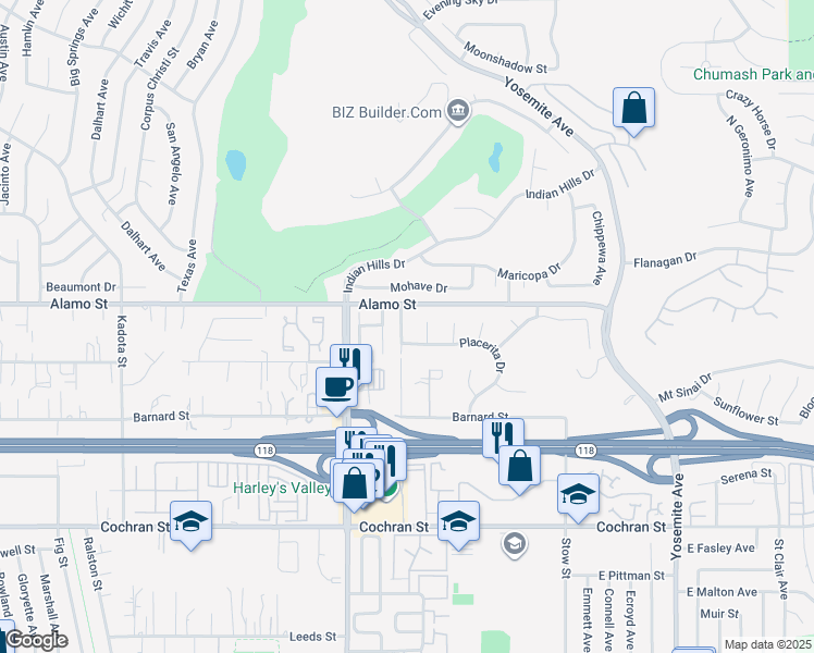 map of restaurants, bars, coffee shops, grocery stores, and more near 2758 Stanislaus Avenue in Simi Valley
