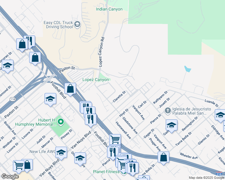map of restaurants, bars, coffee shops, grocery stores, and more near 11857 Vanport Avenue in Los Angeles