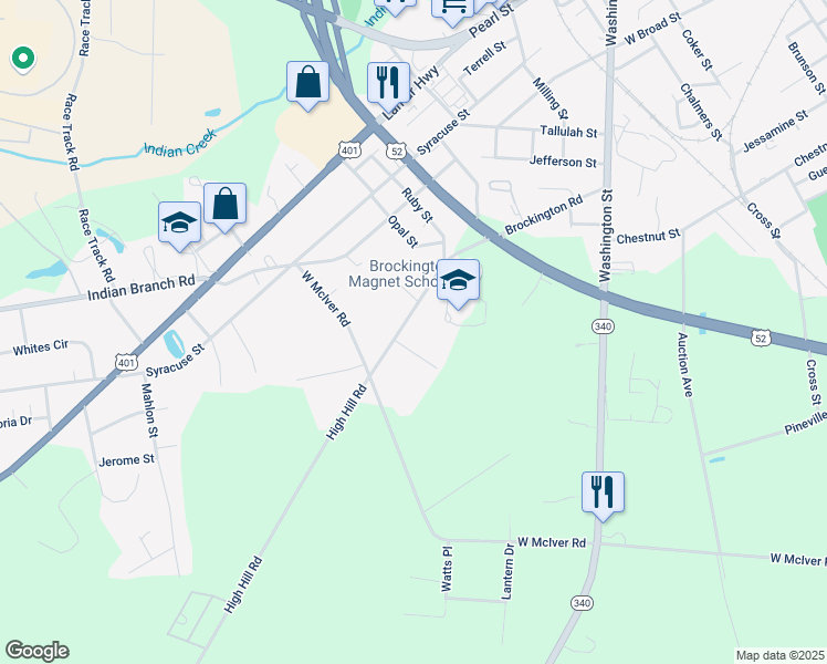 map of restaurants, bars, coffee shops, grocery stores, and more near 520 Brockington Road in Darlington