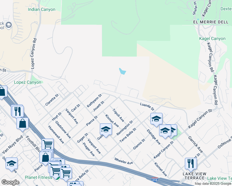 map of restaurants, bars, coffee shops, grocery stores, and more near 11741 Pierce Street in Los Angeles