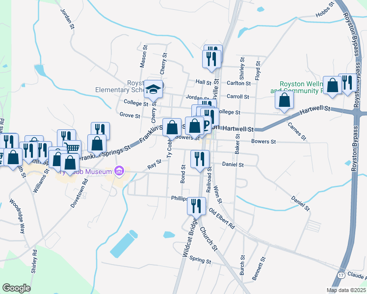 map of restaurants, bars, coffee shops, grocery stores, and more near 100 Mill Street in Royston