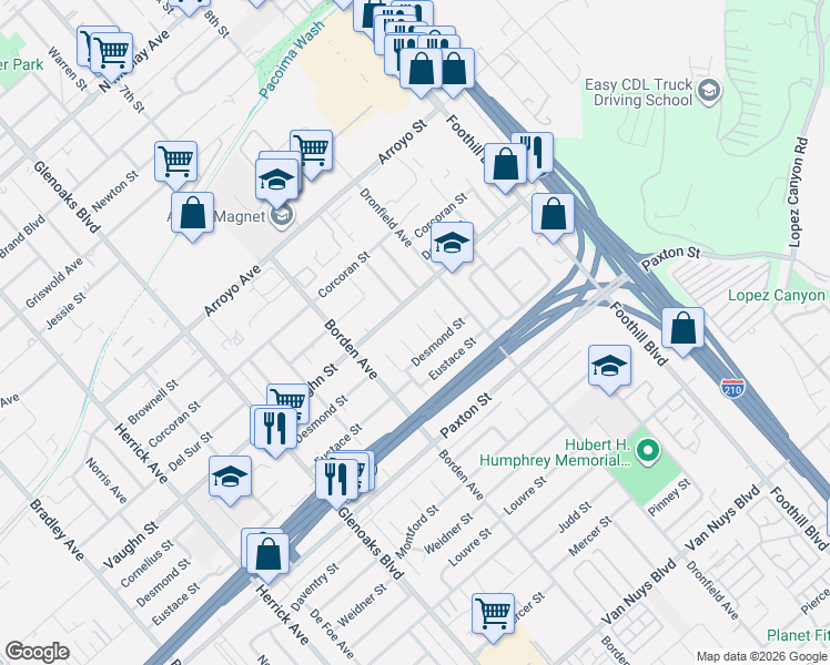 map of restaurants, bars, coffee shops, grocery stores, and more near 11856 Chadron Avenue in Los Angeles