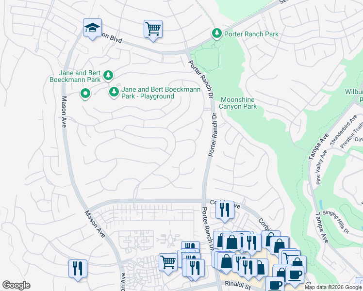 map of restaurants, bars, coffee shops, grocery stores, and more near 11735 Manchester Way in Los Angeles
