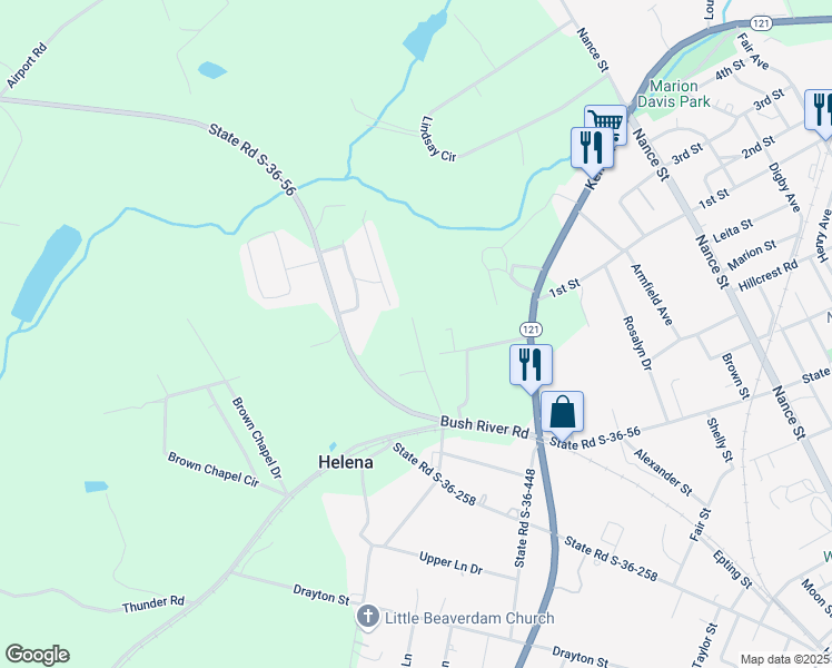 map of restaurants, bars, coffee shops, grocery stores, and more near 1309 Giff Street in Newberry