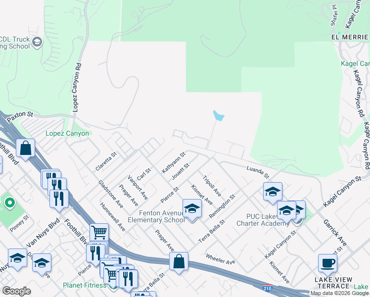 map of restaurants, bars, coffee shops, grocery stores, and more near 11849 Kathyann Street in Los Angeles