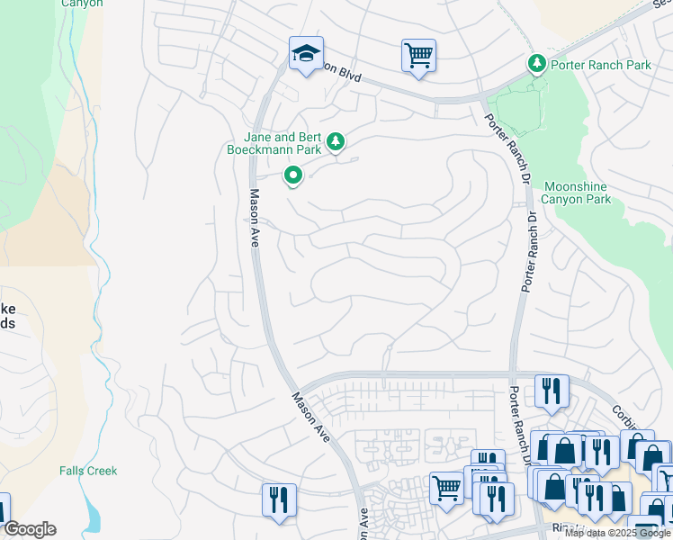 map of restaurants, bars, coffee shops, grocery stores, and more near 20408 Liverpool Way in Los Angeles