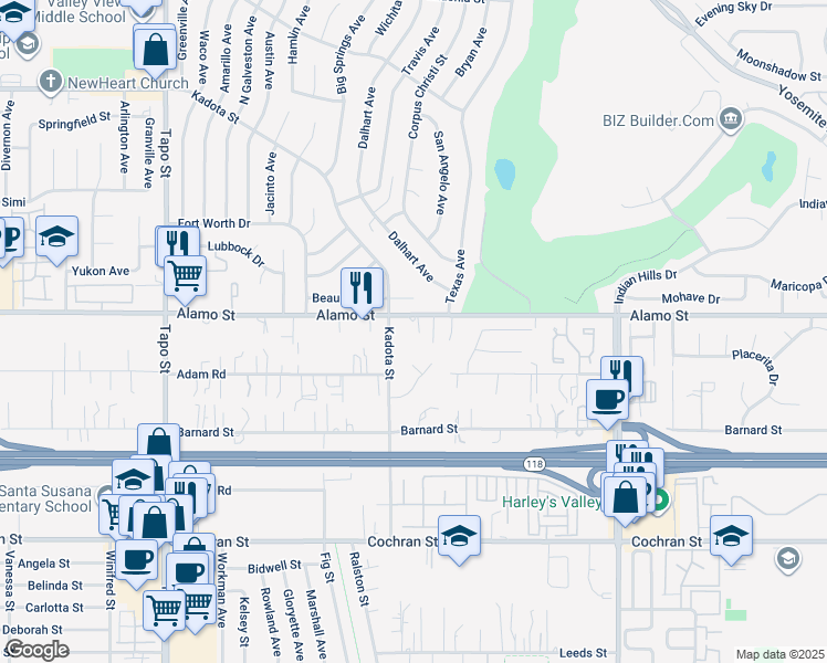 map of restaurants, bars, coffee shops, grocery stores, and more near 4856 Alamo Street in Simi Valley