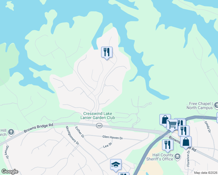 map of restaurants, bars, coffee shops, grocery stores, and more near 3314 Noble Fir Trace in Gainesville