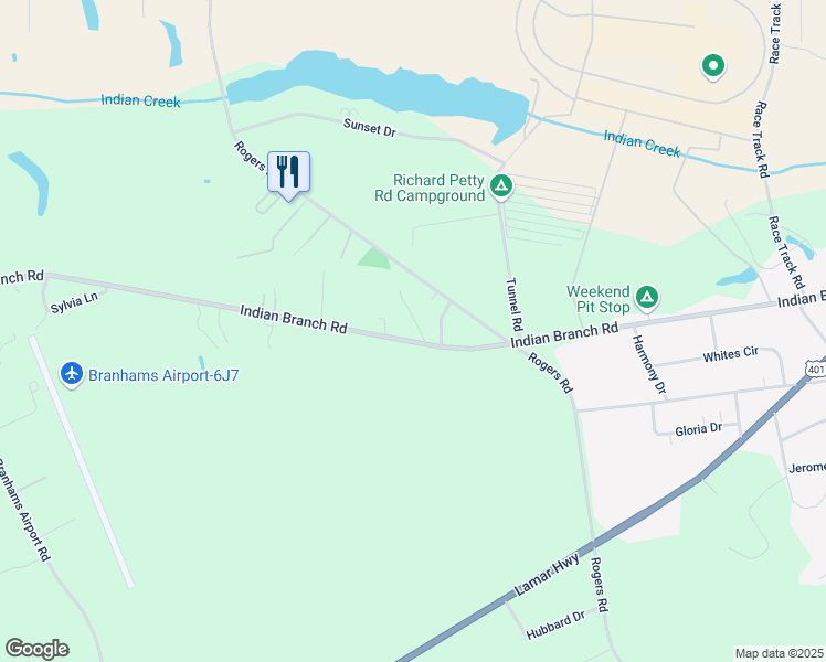 map of restaurants, bars, coffee shops, grocery stores, and more near 1521 Indian Branch Road in Darlington