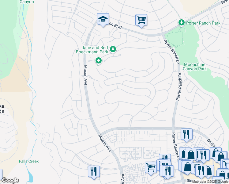 map of restaurants, bars, coffee shops, grocery stores, and more near 20408 Liverpool Way in Los Angeles