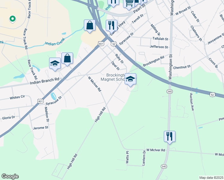 map of restaurants, bars, coffee shops, grocery stores, and more near 520 Brockington Road in Darlington