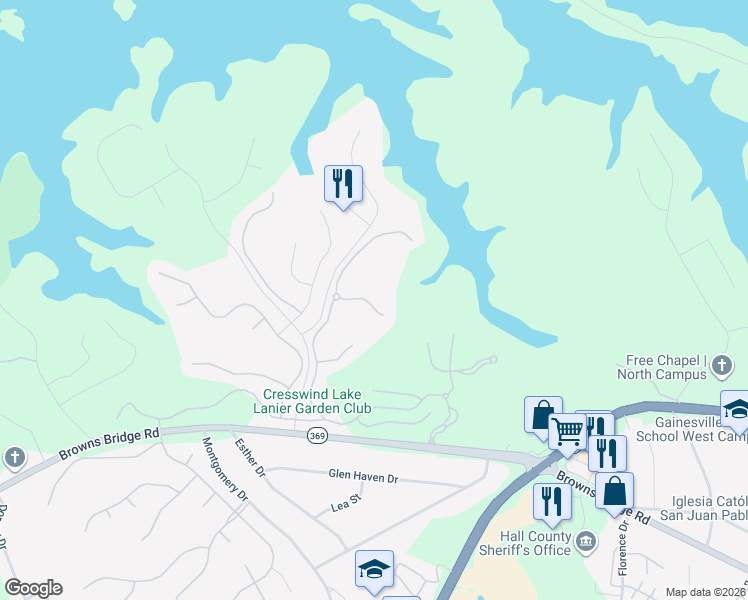 map of restaurants, bars, coffee shops, grocery stores, and more near 3341 Noble Fir Trace in Gainesville
