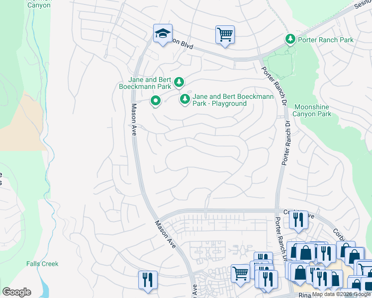 map of restaurants, bars, coffee shops, grocery stores, and more near 20372 Liverpool Way in Los Angeles