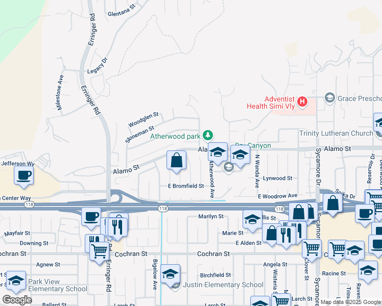 map of restaurants, bars, coffee shops, grocery stores, and more near 2775 Belbrook Place in Simi Valley