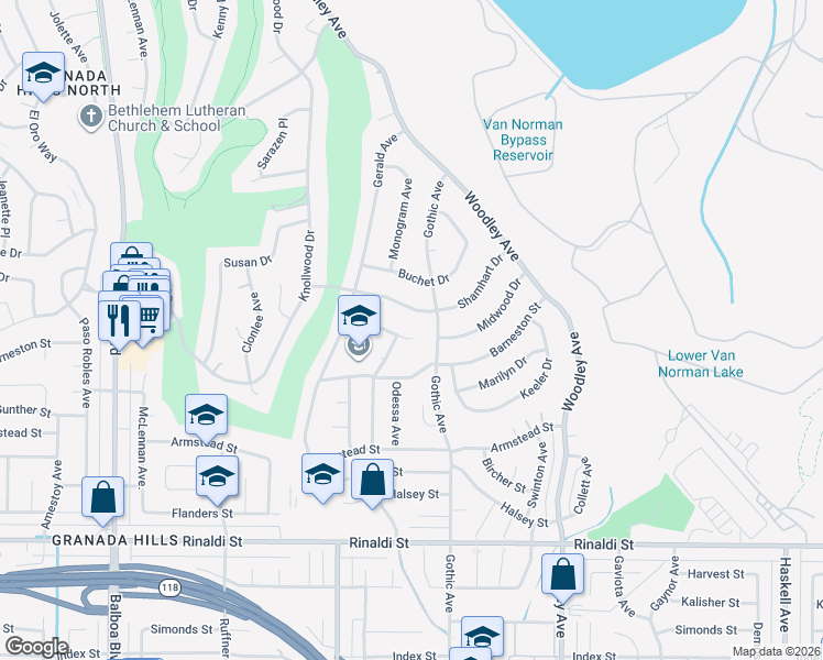 map of restaurants, bars, coffee shops, grocery stores, and more near 11834 Monogram Avenue in Los Angeles
