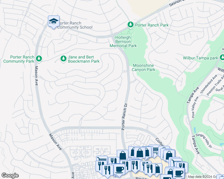map of restaurants, bars, coffee shops, grocery stores, and more near 11740 Manchester Way in Los Angeles