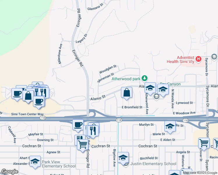 map of restaurants, bars, coffee shops, grocery stores, and more near 2035 Booth Street in Simi Valley
