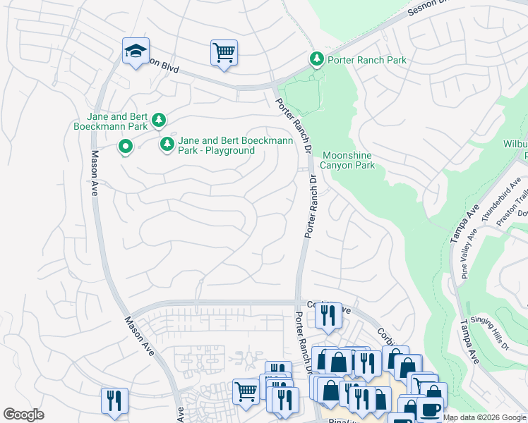 map of restaurants, bars, coffee shops, grocery stores, and more near 11735 Manchester Way in Los Angeles