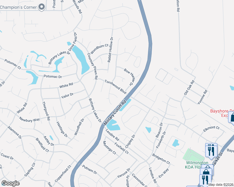 map of restaurants, bars, coffee shops, grocery stores, and more near 7437 Walking Horse Court in Wilmington
