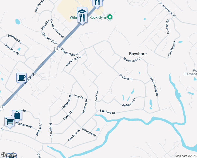map of restaurants, bars, coffee shops, grocery stores, and more near 710 Quinn Drive in Wilmington