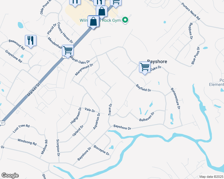 map of restaurants, bars, coffee shops, grocery stores, and more near 710 Quinn Drive in Wilmington