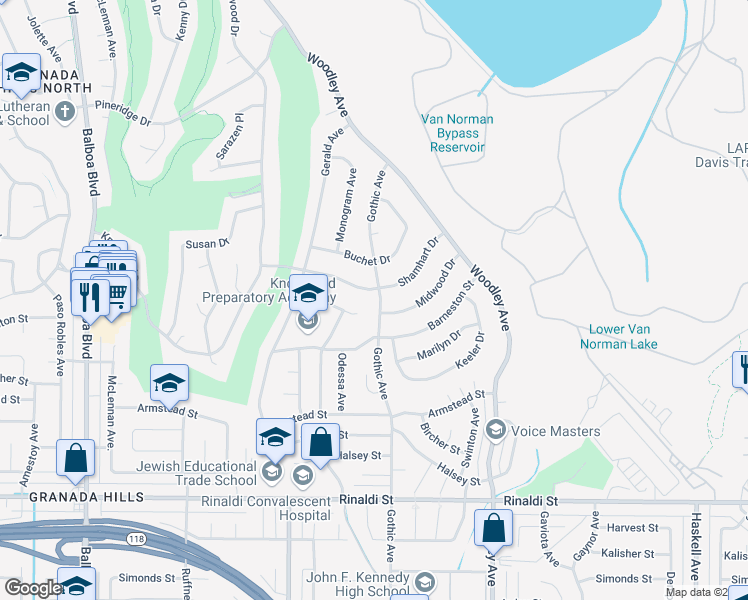 map of restaurants, bars, coffee shops, grocery stores, and more near 11911 Gothic Avenue in Los Angeles