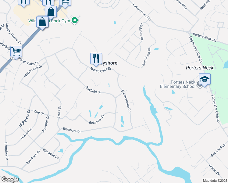map of restaurants, bars, coffee shops, grocery stores, and more near 7928 Cumberland Pl in Wilmington