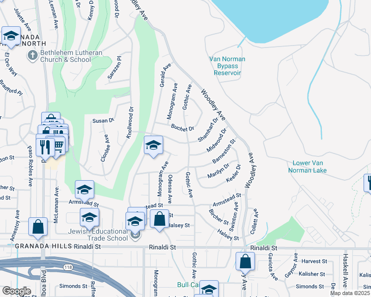 map of restaurants, bars, coffee shops, grocery stores, and more near 11911 Gothic Avenue in Los Angeles