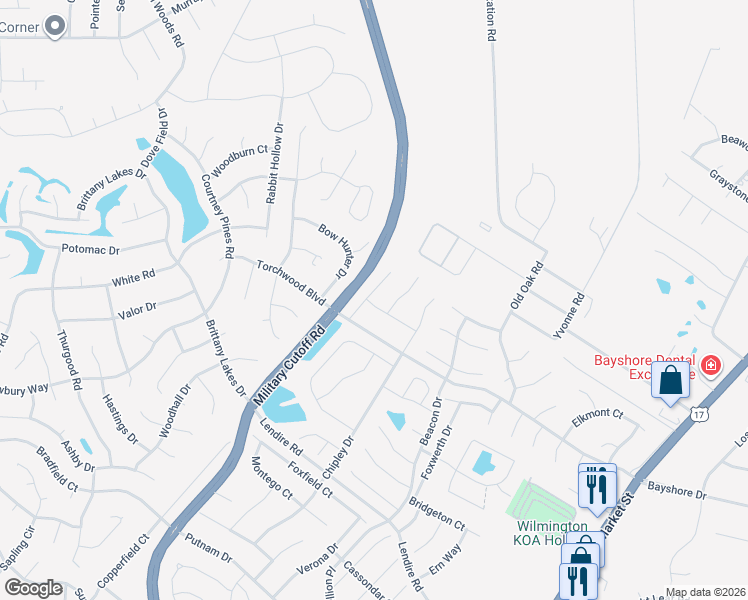 map of restaurants, bars, coffee shops, grocery stores, and more near 7526 Needlefish Court in Wilmington