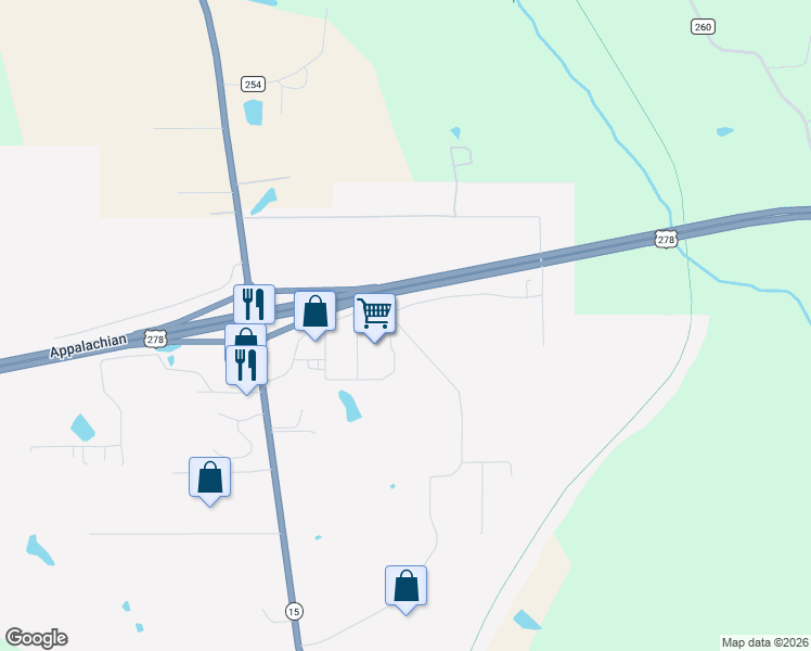 map of restaurants, bars, coffee shops, grocery stores, and more near 412 McCord Road in Pontotoc