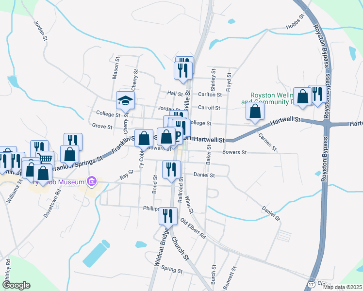 map of restaurants, bars, coffee shops, grocery stores, and more near in Royston