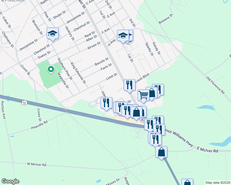 map of restaurants, bars, coffee shops, grocery stores, and more near 114 Price Court in Darlington