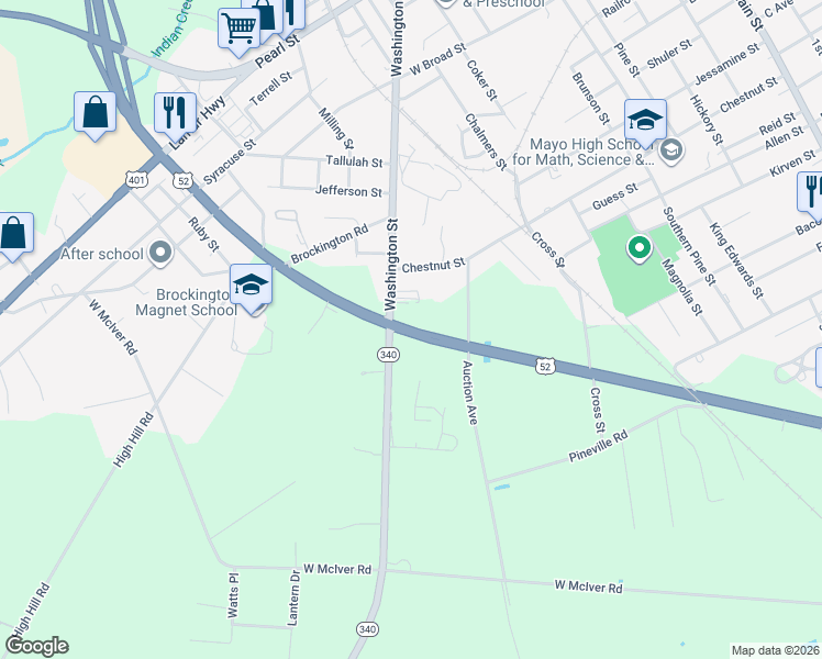 map of restaurants, bars, coffee shops, grocery stores, and more near 511 South Governor Williams Highway in Darlington