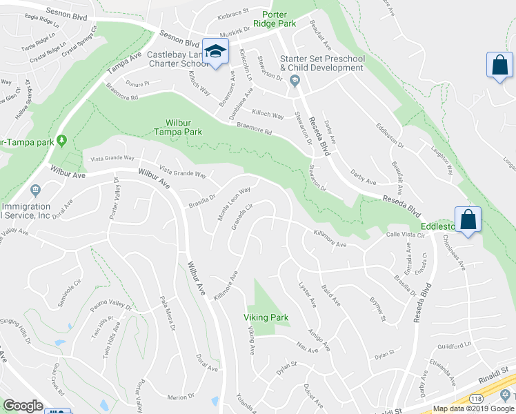 map of restaurants, bars, coffee shops, grocery stores, and more near 18924 Granada Circle in Los Angeles