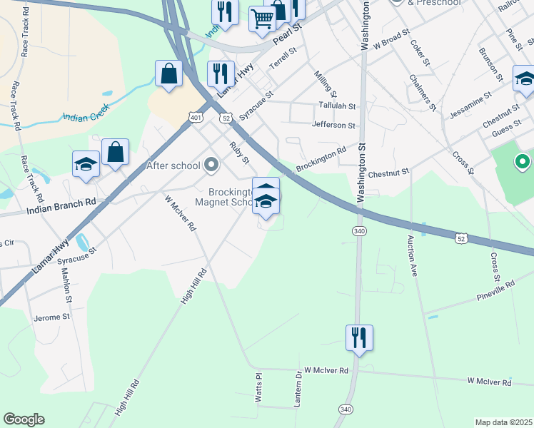 map of restaurants, bars, coffee shops, grocery stores, and more near 413 Brockington Road in Darlington