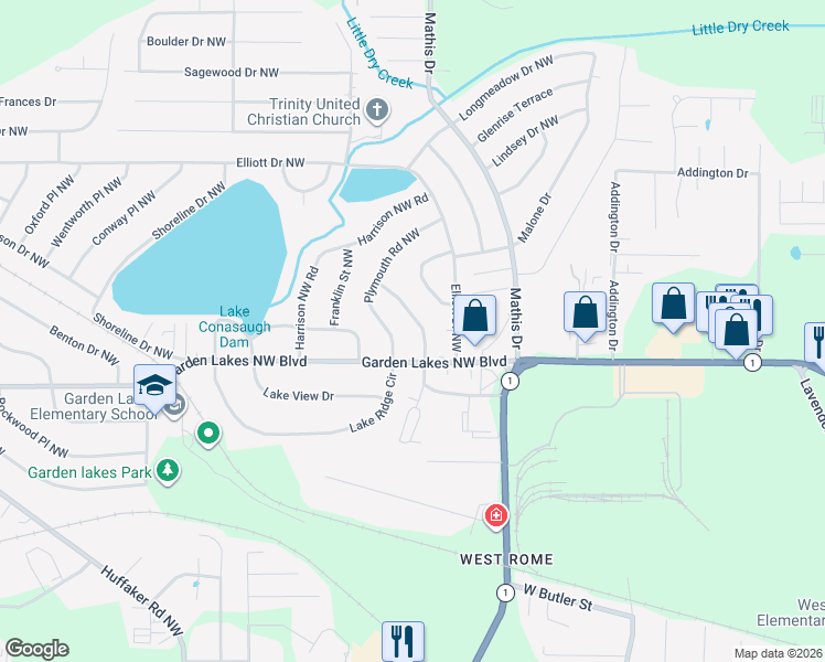 map of restaurants, bars, coffee shops, grocery stores, and more near 7 Tyler Street Northwest in Rome
